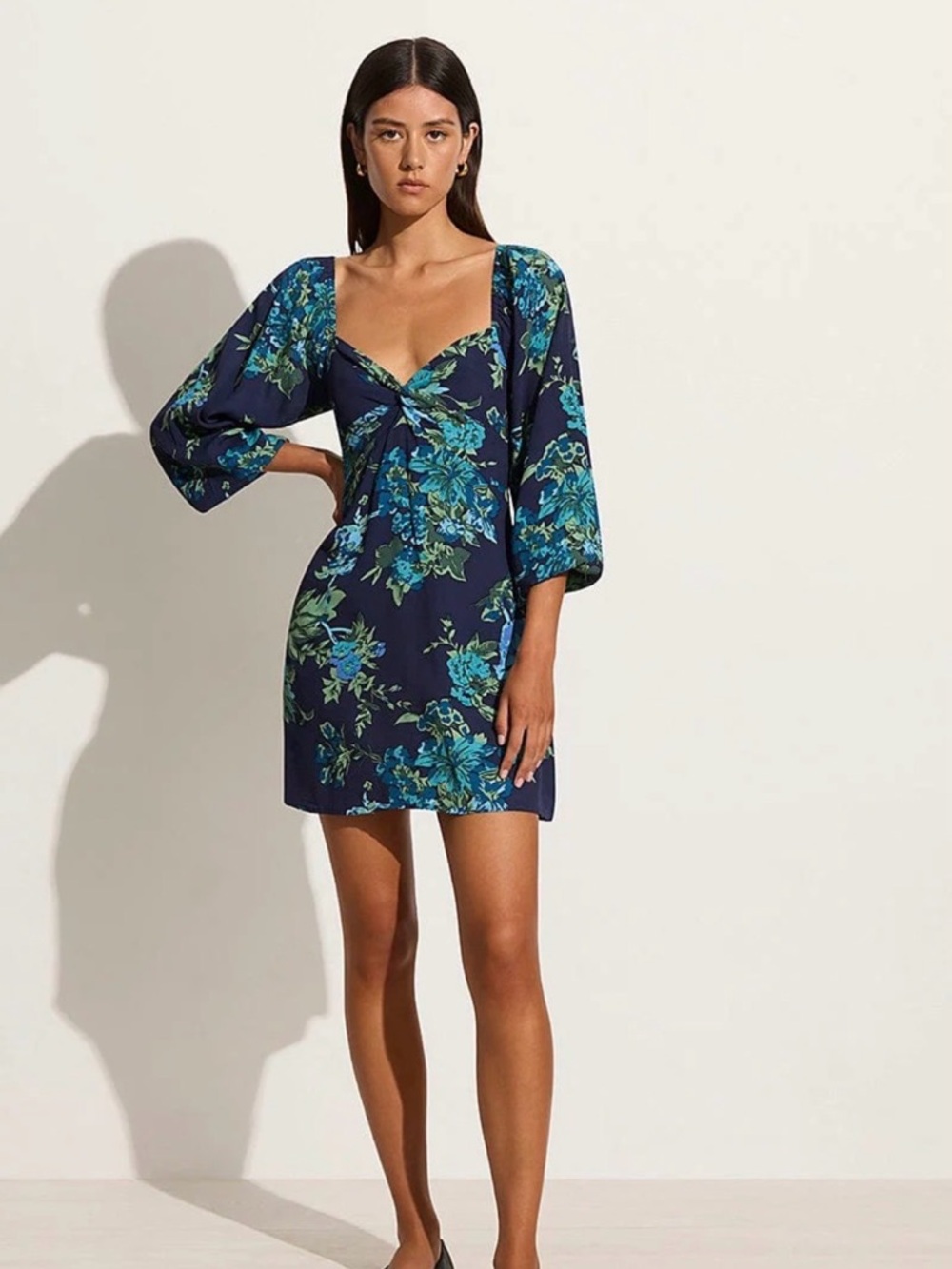 Faithfull the Brand Amias Mini Dress Escala Floral Navy SIZE M NWT